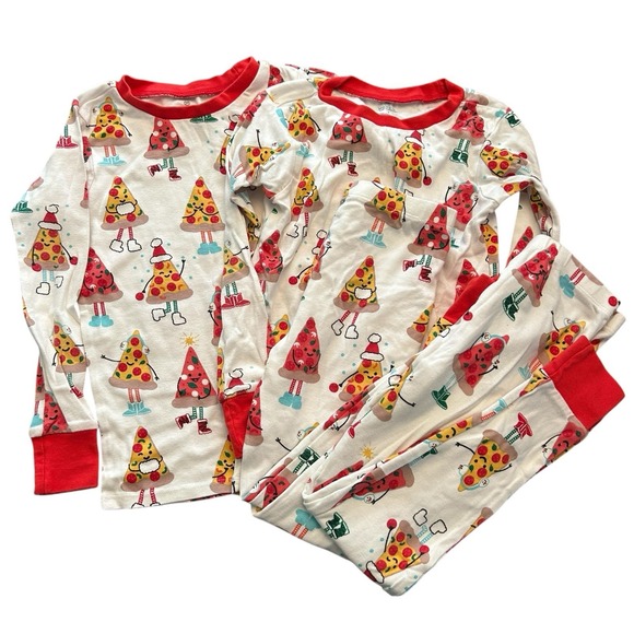 Honest Baby Clothing Kids Size 7 Pajamas 2 Pair Bundle Lot Christmas Pizza Winte - Picture 1 of 9